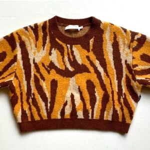 ASTR Colette Women's Sweater in Brown-Mustard Animal Size Large